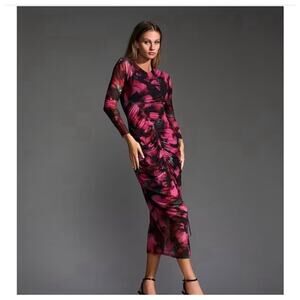 NWT Ted Baker London Lilzaan Dress Women's 4-6 Floral Sheer Mesh Dark Romantic